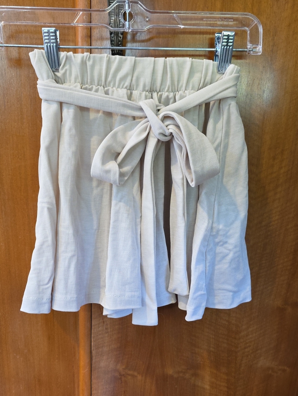 Bershka Light Cream Tie-Waist Flowy Shorts